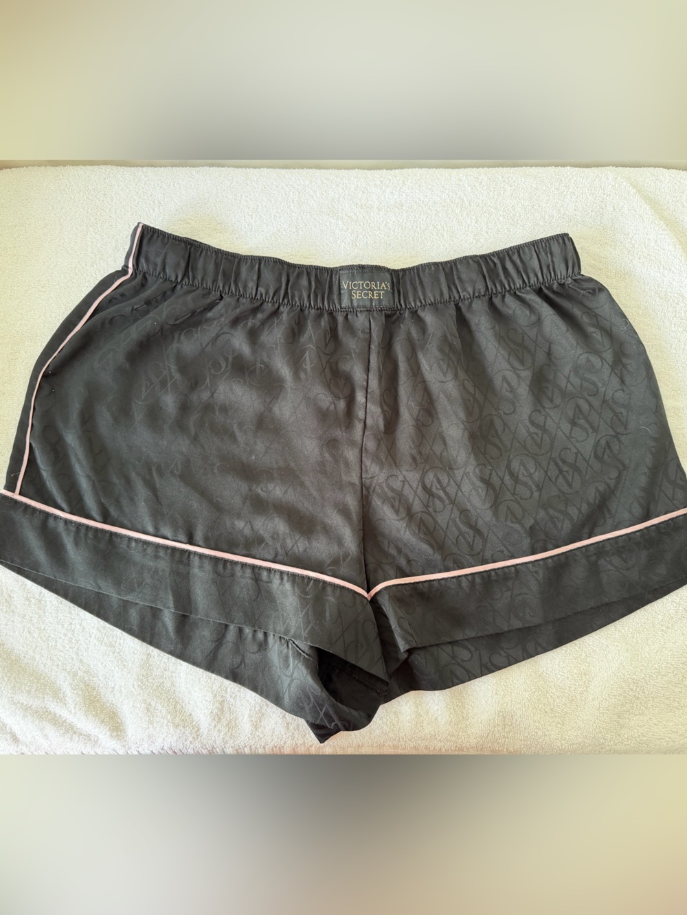 Victoria's Secret Black Satin Lounge Shorts with Pink Trim